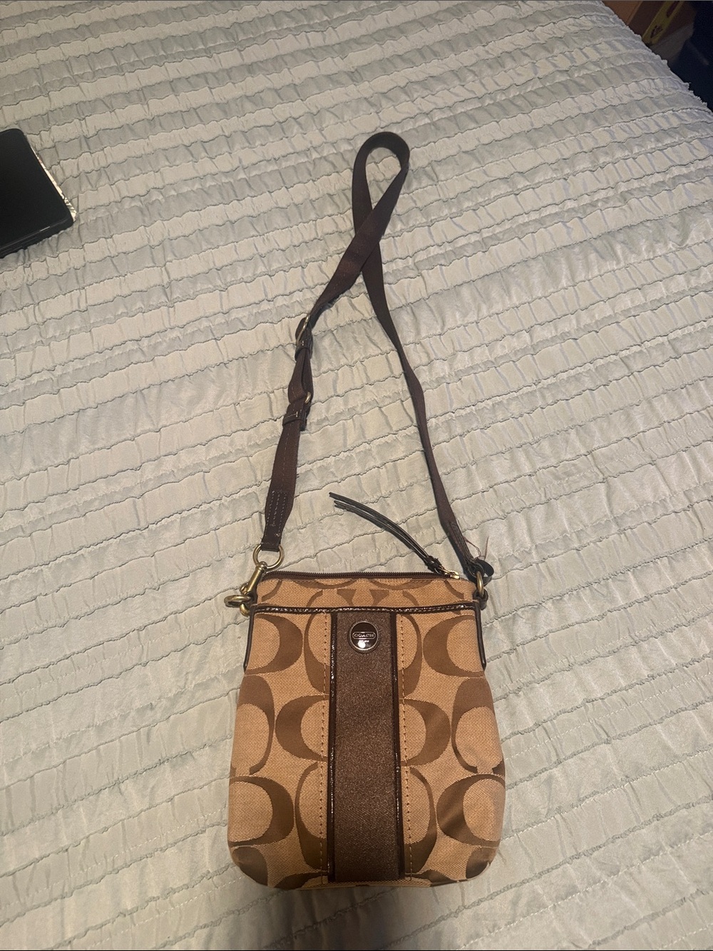 Coach Tan and Dark Brown Signature Crossbody Bag